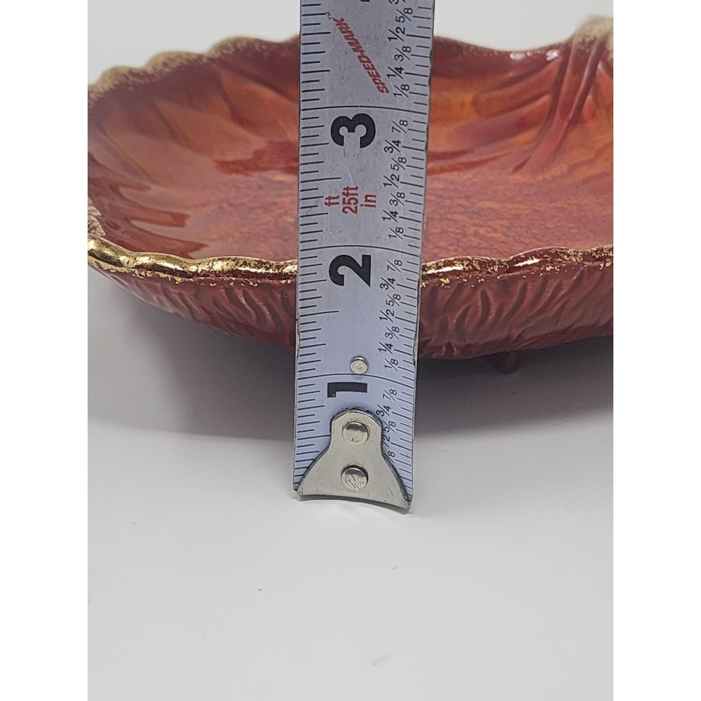 Ceramic‎ Dish Orange Leaf Shaped With Gold Trim Fall Colors - Picture 9 of 9